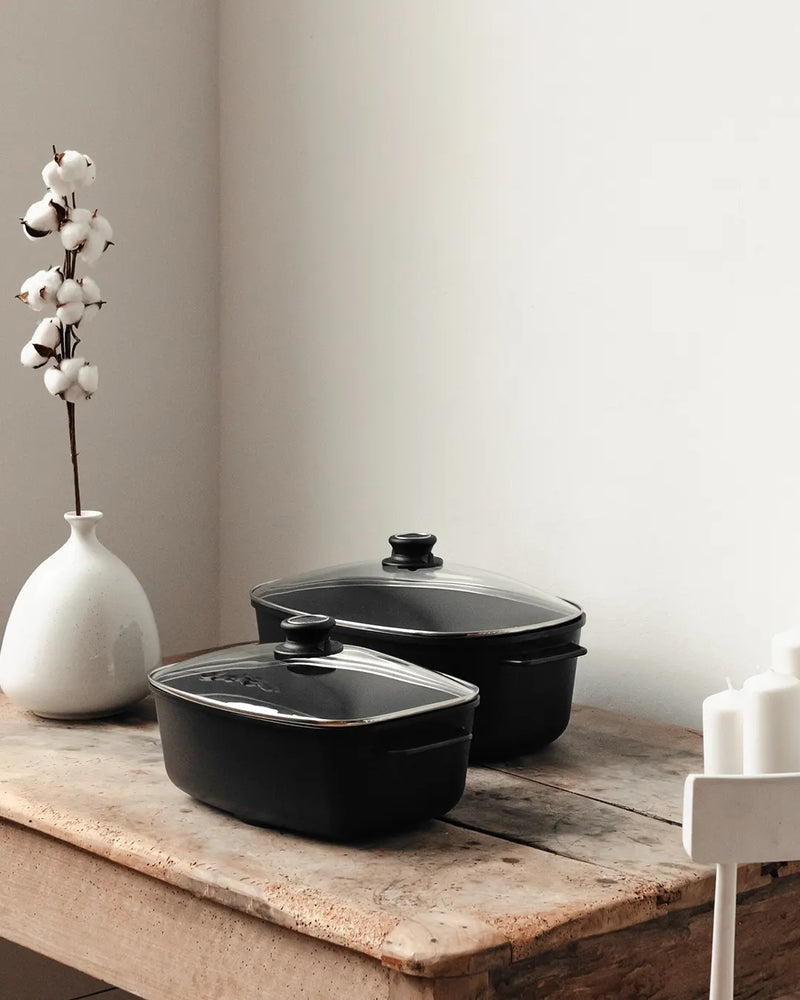 Rôtissoire Ronde Émaillée Avec Couvercle 28 Cm - Poêle à Rôtir Antiadhésive Noire Pour Dinde Poulet